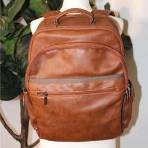 Bugatti Valentino Brown Cognac Vegan Leather Laptop Travel Backpack